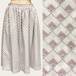 VINTAGE 80s Evan Picone geometric pastel midi skirt silky dressy cottagecore‎